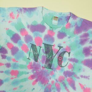 Vintage NYC Tie Dye T Shirt Mens XL Multicolor Spiral New York 90s